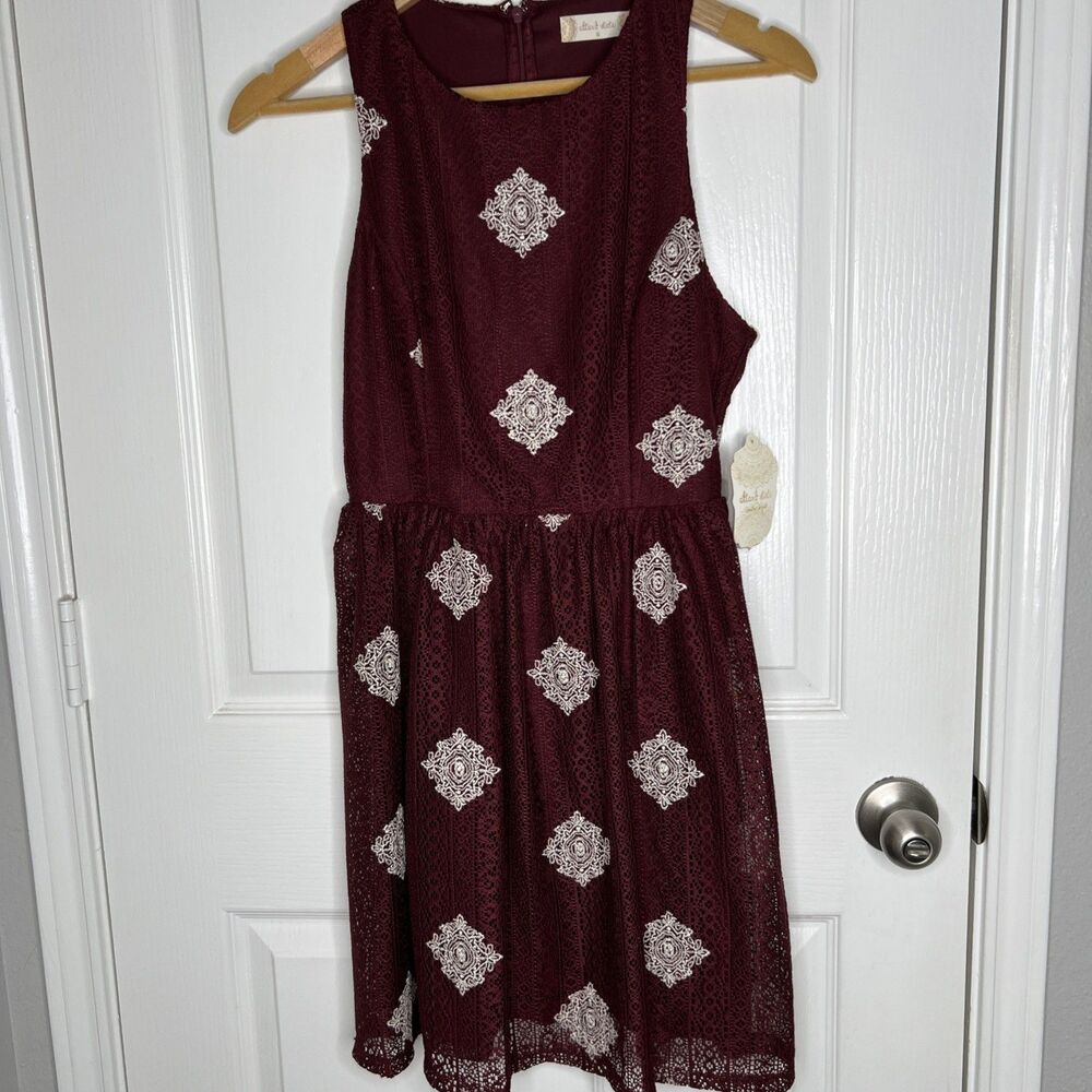 Altar’d State NWT Fit Flare Dress Small Burgundy Medallion Lace Sleeveless